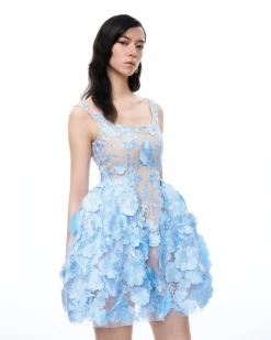 Thaddeus 3D Floral Embroidered Mini Dress - Blue