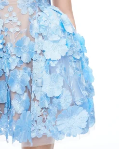 Thaddeus 3D Floral Embroidered Mini Dress - Blue