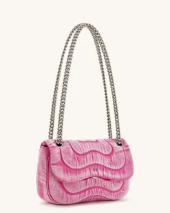 Tina Denim Quilted Chain Crossbody - Pink