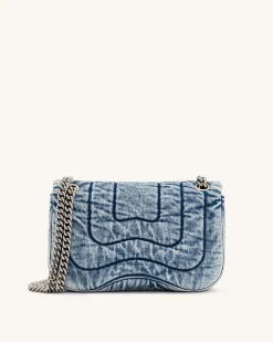 Tina Denim Quilted Chain Crossbody - Blue