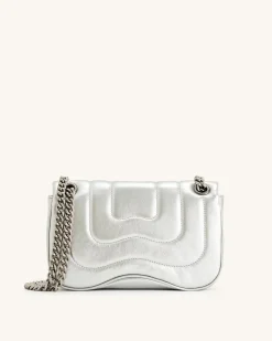 Tina Metallic Quilted Chain Crossbody - Silver
