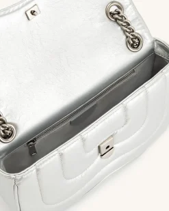 Tina Metallic Quilted Chain Crossbody - Silver