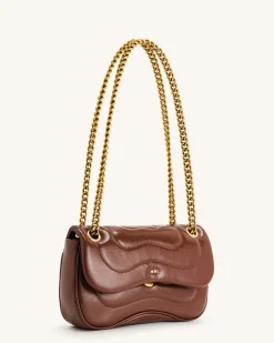 Tina Quilted Chain Crossbody - Brown