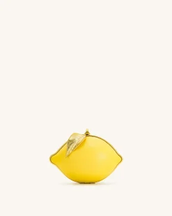 Tori Vegan Leather Metal Structure Clutch - Lemon Yellow
