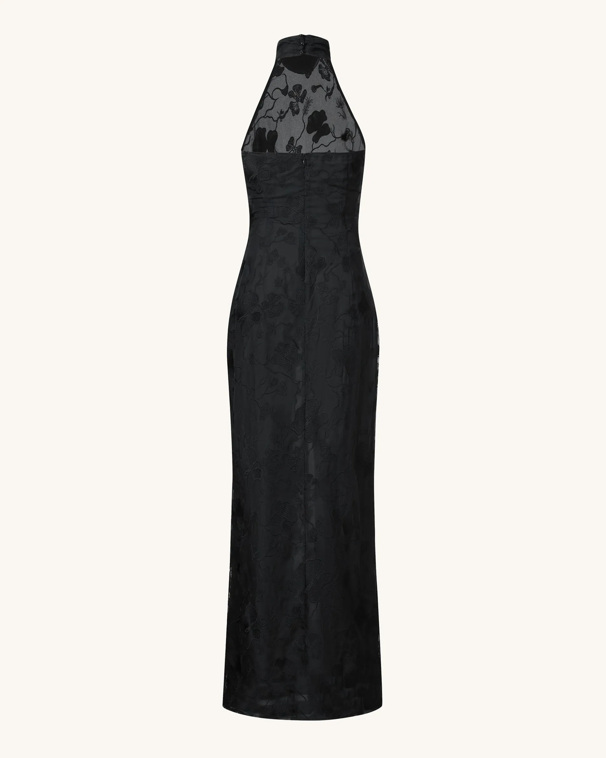 Uliana Black Floral Lace Halterneck Maxi Dress - Black