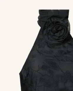 Uliana Black Floral Lace Halterneck Maxi Dress - Black