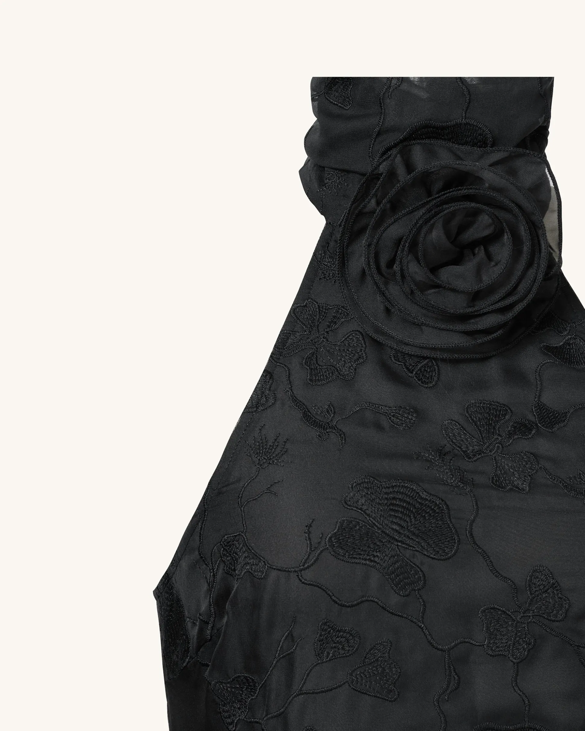 Uliana Black Floral Lace Halterneck Maxi Dress - Black