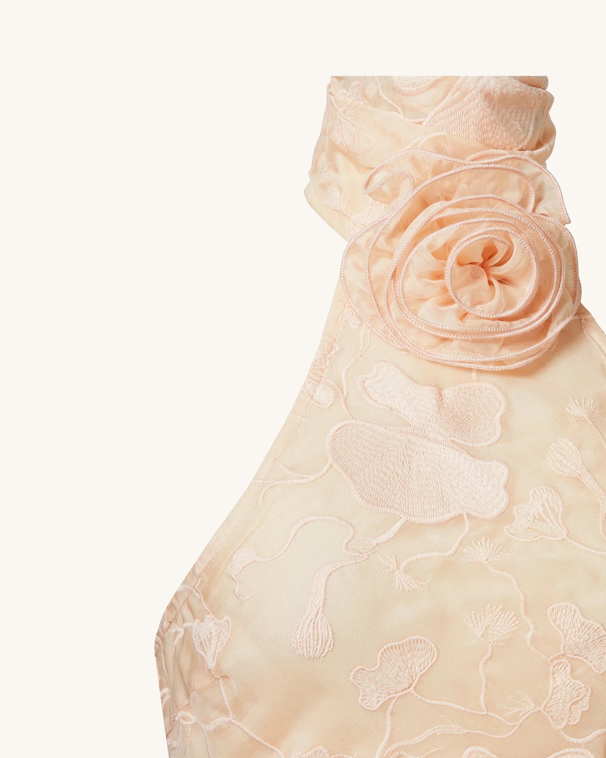 Uliana Pink Beige Floral Lace Halterneck Maxi Dress - Pink Beige
