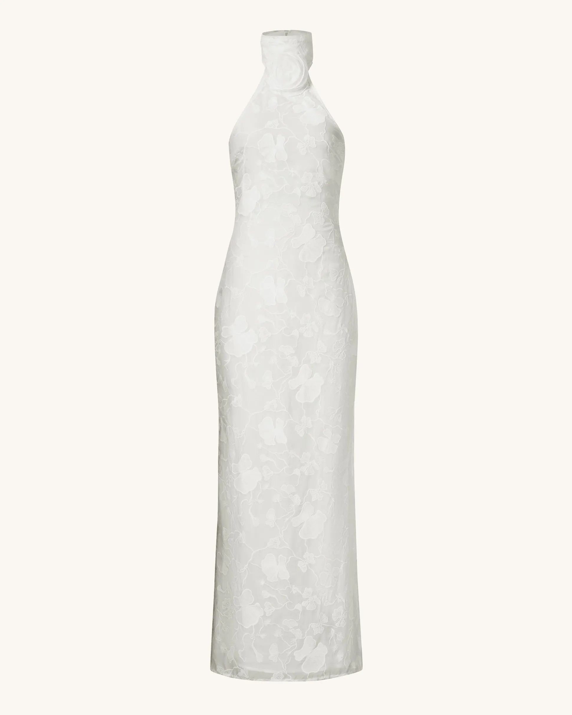 Uliana White Floral Lace Halterneck Maxi Dress - White