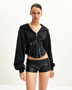 Valentina Structured Corset Hoodie - Black