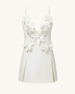 Yuliya White Floral Embellishment V-neckline Mini Dress - White