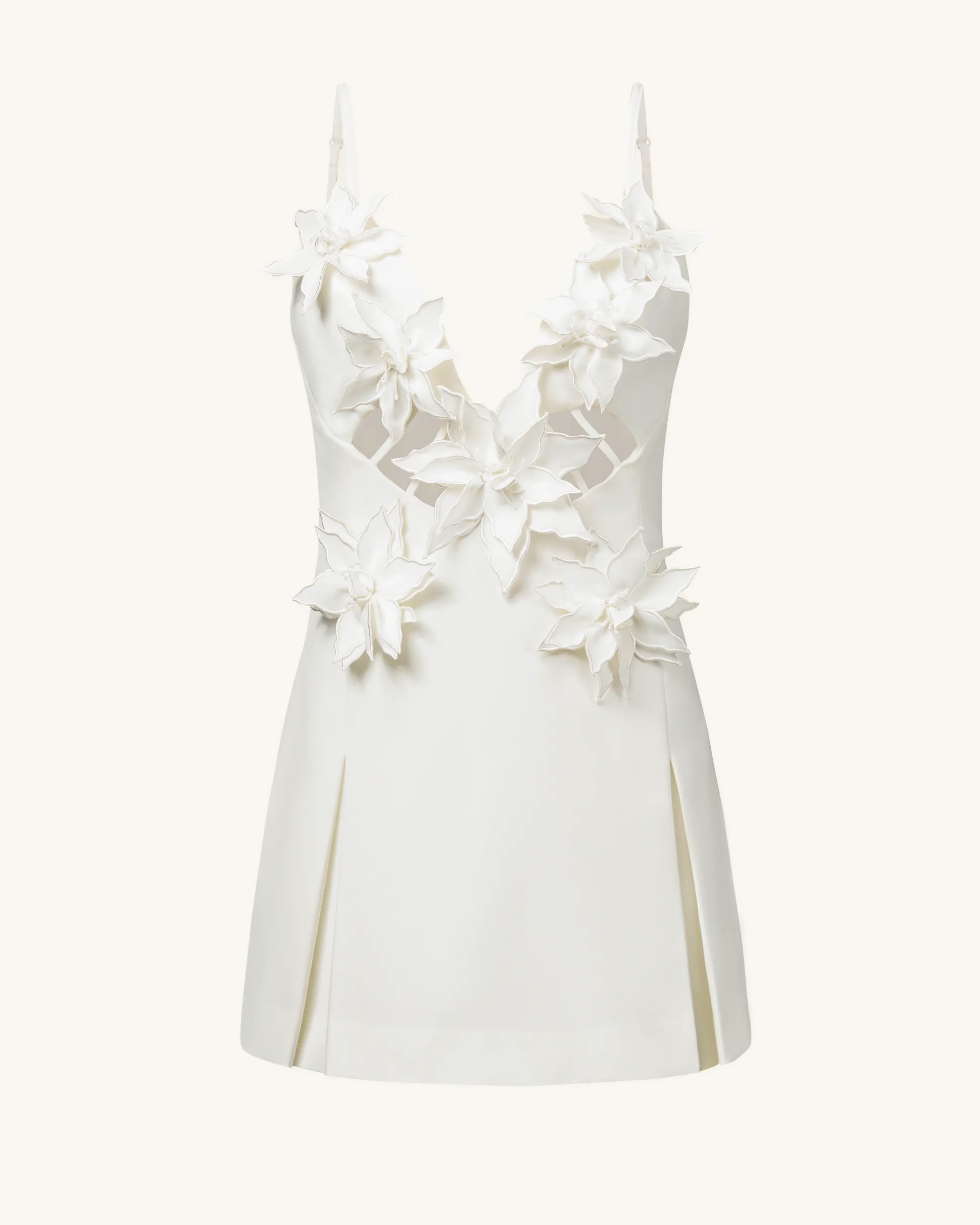 Yuliya White Floral Embellishment V-neckline Mini Dress - White