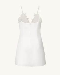 Yuliya White Floral Embellishment V-neckline Mini Dress - White