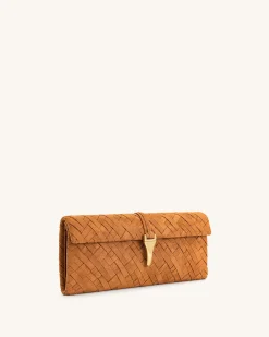 Zaria Woven Clutch - Brown