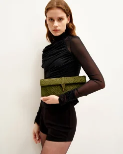 Zaria Woven Clutch - Dark Olive